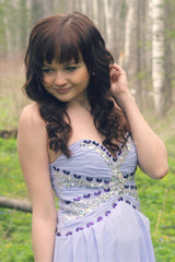 A-line Sweetheart Floor Length Chiffon Rhinestone Prom Dress-Ballbella