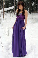 A-line Sweetheart Floor Length Chiffon Rhinestone Prom Dress-Ballbella