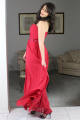 A-line Sweetheart Floor Length Chiffon Rhinestone Prom Dress-Ballbella