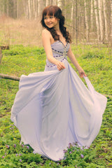 A-line Sweetheart Floor Length Chiffon Rhinestone Prom Dress-Ballbella