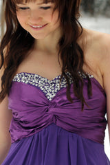 A-line Sweetheart Floor Length Chiffon Rhinestone Prom Dress-Ballbella