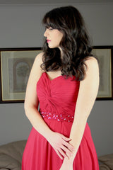 A-line Sweetheart Floor Length Chiffon Rhinestone Prom Dress-Ballbella