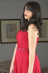 A-line Sweetheart Floor Length Chiffon Rhinestone Prom Dress-Ballbella