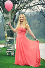 A-line Sweetheart Floor Length Chiffon Rhinestone Prom Dress-Ballbella