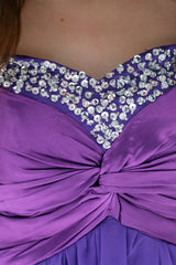 A-line Sweetheart Floor Length Chiffon Rhinestone Prom Dress-Ballbella