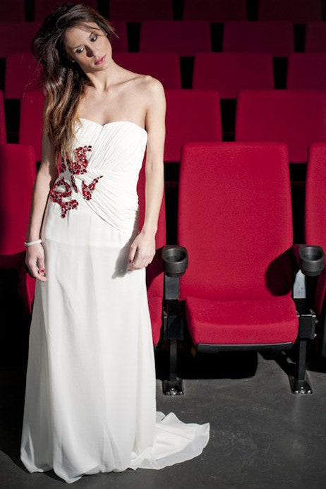 A-Line Sweetheart Floor Length Chiffon Rhinestone Wedding Dress A-Line Sweetheart Floor Length Chiffon Rhinestone Wedding Dress