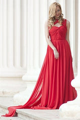 A-line Sweetheart Floor Length Sleeveless Chiffon Evening Dress-Ballbella