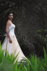 A-line Sweetheart Floor Length Tulle Handmade Flower Beading Wedding Dress-Ballbella