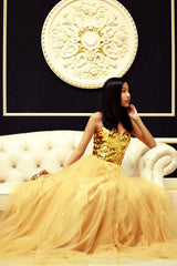 A-line Sweetheart Floor Length Tulle Paillette Prom Dress-Ballbella