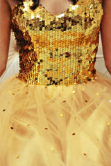 A-line Sweetheart Floor Length Tulle Paillette Prom Dress-Ballbella