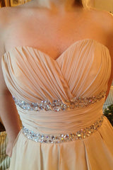 A-line Sweetheart Hi-low Length Chiffon Rhinestone Prom Dress-Ballbella