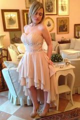 A-line Sweetheart Hi-low Length Chiffon Rhinestone Prom Dress-Ballbella