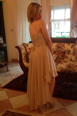 A-line Sweetheart Hi-low Length Chiffon Rhinestone Prom Dress-Ballbella