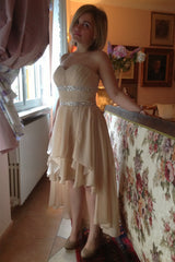 A-line Sweetheart Hi-low Length Chiffon Rhinestone Prom Dress-Ballbella