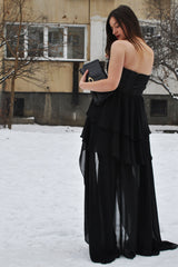 A-line Sweetheart High-low Length Chapel Chiffon Prom Dress-Ballbella