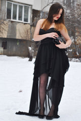 A-line Sweetheart High-low Length Chapel Chiffon Prom Dress-Ballbella