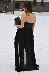 A-line Sweetheart High-low Length Chapel Chiffon Prom Dress-Ballbella