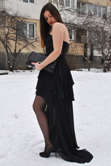 A-line Sweetheart High-low Length Chapel Chiffon Prom Dress-Ballbella