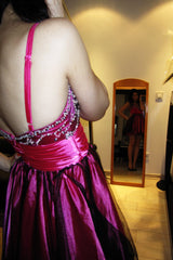 A-line Sweetheart Knee Length Charmuse Flower Rhinestone Homecoming Dress-Ballbella