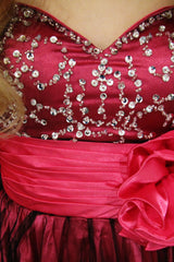 A-line Sweetheart Knee Length Charmuse Flower Rhinestone Homecoming Dress-Ballbella