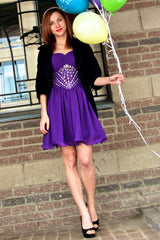 A-line Sweetheart Knee Length Chiffon Rhinestone Prom Dress-Ballbella