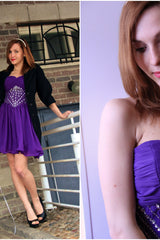 A-line Sweetheart Knee Length Chiffon Rhinestone Prom Dress-Ballbella