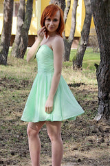 A-line Sweetheart Knee Length Chiffon Sleeveless Prom Dress-Ballbella