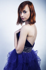 A-line Sweetheart Knee Length Tulle Beaded Backless Homecoming Dress-Ballbella