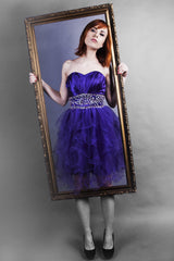 A-line Sweetheart Knee Length Tulle Beaded Backless Homecoming Dress-Ballbella