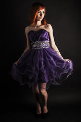 A-line Sweetheart Knee Length Tulle Beaded Backless Homecoming Dress-Ballbella