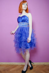 A-line Sweetheart Knee Length Tulle Beaded Backless Homecoming Dress-Ballbella