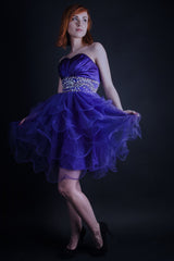 A-line Sweetheart Knee Length Tulle Beaded Backless Homecoming Dress-Ballbella
