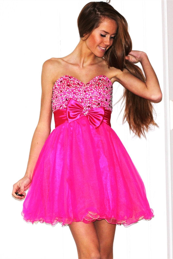 A-line Sweetheart Knee Length Tulle Beaded Flower Homecoming Dress Ballbella A-line Sweetheart Knee Length Tulle Beaded Flower Homecoming Dress Ballbella