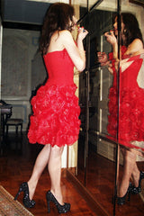 A-line Sweetheart Knee Length Tulle Beaded Homecoming Dress-Ballbella