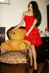 A-line Sweetheart Knee Length Tulle Beaded Homecoming Dress-Ballbella