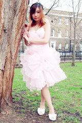 A-line Sweetheart Knee Length Tulle Flower Rhinestone Homecoming Dress-Ballbella