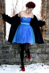 A-line Sweetheart Knee Length Tulle Paillette Homecoming Dress-Ballbella