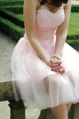 A-line Sweetheart Knee Length Tulle Sleeveless Prom Dress-Ballbella