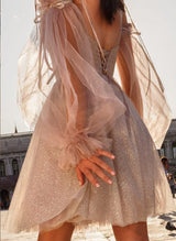 A-Line Sweetheart Long Sleeves Short/Mini Homecoming Dresses-Ballbella