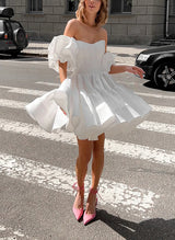 A-Line Sweetheart Short Sleeves Short/Mini Homecoming Dresses With Ruffle-Ballbella