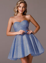 A-Line Sweetheart Short/Mini Glitter Lace Homecoming Dresses With Pleated-Ballbella