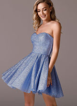 A-Line Sweetheart Short/Mini Glitter Lace Homecoming Dresses With Pleated-Ballbella