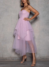 A-Line Sweetheart Sleeveless Asymmetrical Tulle Homecoming Dresses-Ballbella
