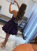A-Line Sweetheart Sleeveless Short/Mini Sequined Homecoming Dresses-Ballbella