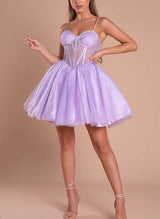 A-Line Sweetheart Sleeveless Short/Mini Tulle Homecoming Dresses-Ballbella