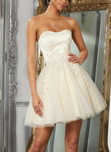 A-Line Sweetheart Sleeveless Short/Mini Tulle Homecoming Dresses With Appliques Lace-Ballbella