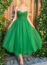 A-Line Sweetheart Sleeveless Tulle Homecoming Dresses With Sash-Ballbella