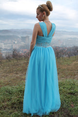 A-line Sweetheart Wide Strap Floor Length Chiffon Rhinestone Prom Dress-Ballbella