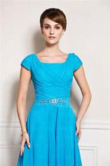 A-line tea length jewel applique mother's dress-Ballbella