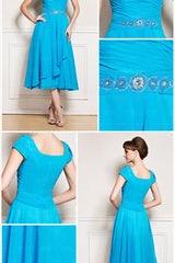 A-line tea length jewel applique mother's dress-Ballbella